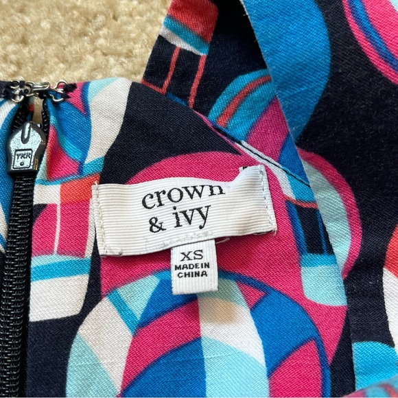 Crown & Ivy Shirt Womens Extra Small Blue Pink Tank Top Linen Blend Balloons - Picture 3 of 8